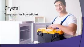  Presentation with diy - PPT theme with mechanic engineering - repairman contractor repairing fridge background and a white colored foreground