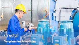  Presentation with textile spinning machine in factory - PPT layouts featuring mechanic engineering - technician in asian factory background and a teal colored foreground