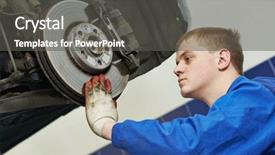  Presentation with car brake - PPT theme featuring mechanic examining car wheel brake background and a dark gray colored foreground
