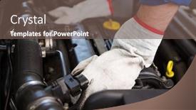  Presentation with garage car - Amazing slide deck having mechanic examining under hood of car at the repair garage backdrop and a violet colored foreground