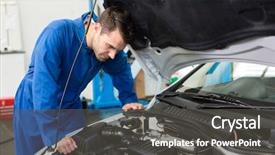  Presentation with mechanic repair - Presentation design enhanced with mechanic examining under hood background and a dark gray colored foreground