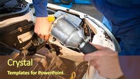  Presentation with mechanic repair - Beautiful presentation theme featuring mechanic examining under hood of car with torch at the repair garage backdrop and a tawny brown colored foreground