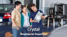  Presentation with mechanic - Slide deck featuring mechanic explaining hubcap to couple background and a ocean colored foreground