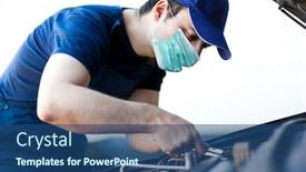  Presentation with car engine - PPT layouts having mechanic-fixing-a-car-engine background and a ocean colored foreground