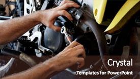  Presentation with engine - Presentation featuring mechanic fixing motocycle engine background and a tawny brown colored foreground