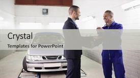  Presentation with garage car - Slide set consisting of mechanic giving car key while background and a light gray colored foreground