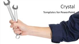  Presentation with white - PPT theme with mechanic hands - hand of repairman holding wrenches background and a white colored foreground