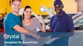  Presentation with repair shop - Slide set featuring mechanic hands - happy young couple giving thumb background and a ocean colored foreground