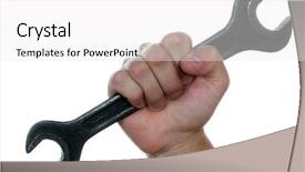  Presentation with work - Slide set having mechanic hands - repairing work spanner wrench tool background and a white colored foreground