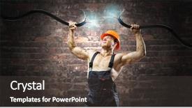  Presentation with hazard - Slide deck consisting of mechanic hazard - strong man in uniform tearing background and a dark gray colored foreground