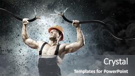  Presentation with hazard - Slides featuring mechanic hazard - strong man in uniform tearing background and a gray colored foreground