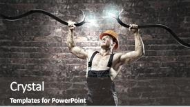  Presentation with hazard - Slide set enhanced with mechanic hazard - strong man in uniform tearing background and a dark gray colored foreground