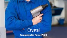  Presentation with mechanic repair - Amazing slides having mechanic holding a drill tool at the repair garage backdrop and a ocean colored foreground