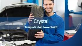  Presentation with mechanic repair - Amazing presentation theme having mechanic holding a tire wheel backdrop and a ocean colored foreground