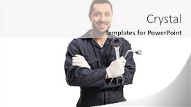  Presentation with mechanic repair - Amazing PPT theme having mechanic-holding-car-repair-equipment backdrop and a white colored foreground