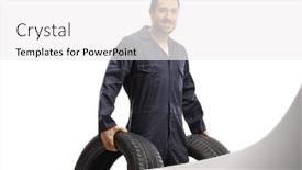  Presentation with tires - Slide set consisting of mechanic-holding-two-vehicle-tires background and a white colored foreground