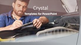  Presentation with mechanic shop - Slides featuring mechanic-in-auto-repair-shop background and a coral colored foreground