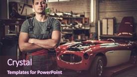  Presentation with classic car - Audience pleasing slides consisting of mechanic in classic car restoration backdrop and a tawny brown colored foreground