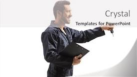  Presentation with mechanic - Beautiful PPT layouts featuring mechanic-in-overalls-holding backdrop and a light gray colored foreground