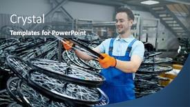  Presentation with mechanic - Slide set consisting of mechanic-in-uniform-holds-bicycle background and a gray colored foreground