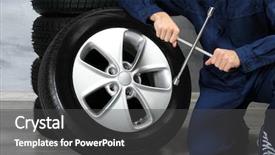  Presentation with mechanic - Amazing slide set having mechanic in uniform with spanner backdrop and a dark gray colored foreground