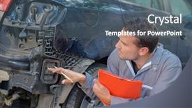  Presentation with mechanic repair - Slide set with mechanic inspecting damaged car background and a  colored foreground