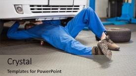  Presentation with mechanic repair - Slides featuring mechanic lying and working background and a light gray colored foreground