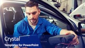  Presentation with mechanic car service repair maintenance - Presentation consisting of mechanic man with automotive diagnostic background and a navy blue colored foreground