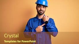  Presentation with mechanic - Beautiful presentation theme featuring mechanic-man-with-beard-wearing backdrop and a tawny brown colored foreground