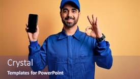  Presentation with mechanic - Beautiful slides featuring mechanic-man-with-beard-wearing backdrop and a navy blue colored foreground