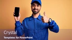  Presentation with mechanic - Presentation theme with mechanic-man-with-beard-wearing background and a navy blue colored foreground