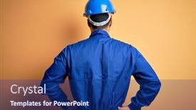  Presentation with blue yellow - Beautiful PPT layouts featuring mechanic-man-with-beard-wearing backdrop and a navy blue colored foreground