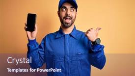  Presentation with mechanic - PPT layouts consisting of mechanic-man-with-beard-wearing background and a navy blue colored foreground