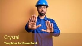  Presentation with forbidden - Amazing slide deck having mechanic-man-with-beard-wearing backdrop and a tawny brown colored foreground