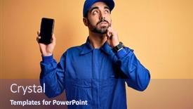  Presentation with beard - Beautiful PPT theme featuring mechanic-man-with-beard-wearing backdrop and a navy blue colored foreground