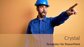  Presentation with beard - Audience pleasing presentation design consisting of mechanic-man-with-beard-wearing backdrop and a yellow colored foreground