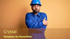  Presentation with winter blue - Colorful presentation enhanced with mechanic-man-with-beard-wearing backdrop and a tawny brown colored foreground