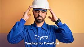  Presentation with blue yellow - Colorful presentation design enhanced with mechanic-man-with-beard-wearing backdrop and a ocean colored foreground