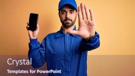  Presentation with mechanic - Theme with mechanic-man-with-beard-wearing background and a navy blue colored foreground