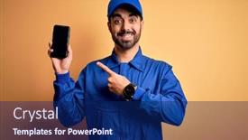  Presentation with mechanic - PPT layouts having mechanic-man-with-beard-wearing background and a navy blue colored foreground