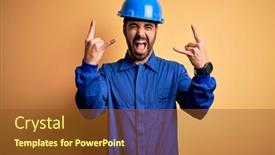  Presentation with yellow music - Amazing slides having mechanic-man-with-beard-wearing backdrop and a tawny brown colored foreground