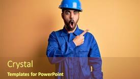  Presentation with blue yellow - Amazing presentation having mechanic-man-with-beard-wearing backdrop and a tawny brown colored foreground