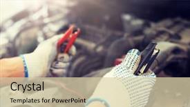  Presentation with mechanic car service repair maintenance - Cool new slide set with mechanic man with cleats charging backdrop and a lemonade colored foreground