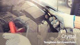  Presentation with mechanic car service repair maintenance - PPT theme consisting of mechanic man with cleats charging background and a gray colored foreground