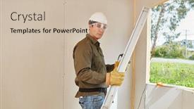  Presentation with construction site construction - PPT theme with mechanic-mounting-window-at-construction background and a soft green colored foreground