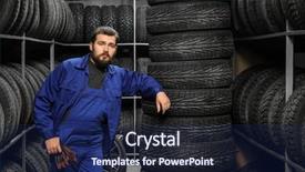  Presentation with tires - Slides consisting of mechanic near tires in automobile background and a navy blue colored foreground