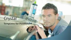  Presentation with mechanic - Presentation featuring mechanic polishing a car background and a mint green colored foreground