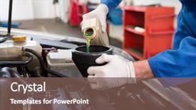  Presentation with mechanic repair - Cool new presentation theme with mechanic pouring oil into car backdrop and a violet colored foreground