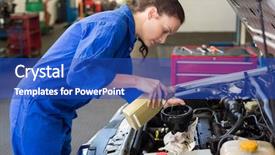 Presentation with mechanic repair - Amazing PPT layouts having mechanic pouring oil into car backdrop and a cobalt blue colored foreground