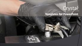  Presentation with terminal - Cool new slide deck with mechanic-reinstalls-a-clean-battery backdrop and a gray colored foreground